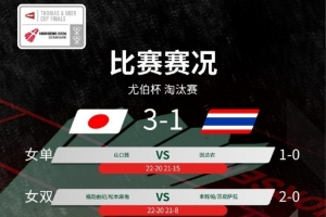 尤伯杯日本隊3-1戰勝泰國，明天下午半決賽中國vs日本