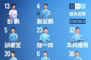 深圳新鵬城客戰浙江俱樂部綠城首發陣容出爐！